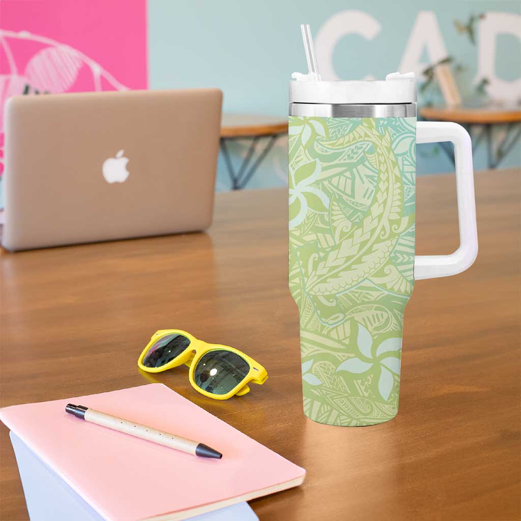 Baby Green Gradient Polynesia Tumbler With Handle Hawaiian Tribal Hammerhead Shark Tattoo LT14 - Polynesian Pride