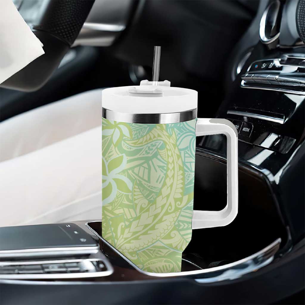 Baby Green Gradient Polynesia Tumbler With Handle Hawaiian Tribal Hammerhead Shark Tattoo LT14 - Polynesian Pride