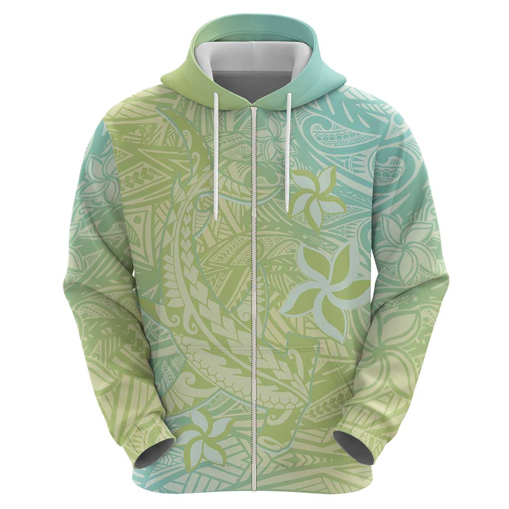 Baby Green Gradient Polynesia Zip Hoodie Hawaiian Tribal Hammerhead Shark Tattoo LT14 - Polynesian Pride