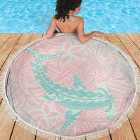 Baby Pink Gradient Polynesia Beach Blanket Hawaiian Tribal Hammerhead Shark Tattoo LT14 - Polynesian Pride