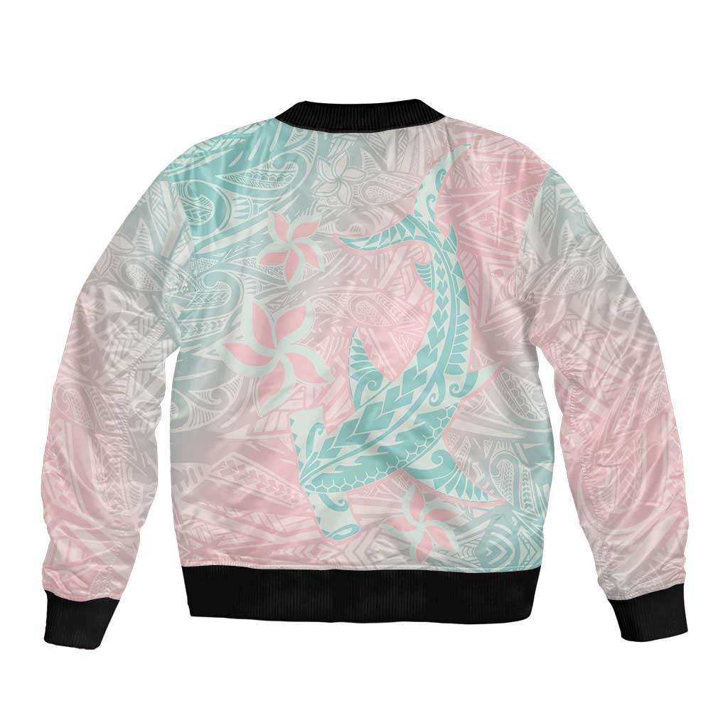 Baby Pink Gradient Polynesia Bomber Jacket Hawaiian Tribal Hammerhead Shark Tattoo LT14 - Polynesian Pride