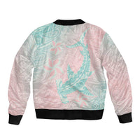 Baby Pink Gradient Polynesia Bomber Jacket Hawaiian Tribal Hammerhead Shark Tattoo LT14 - Polynesian Pride