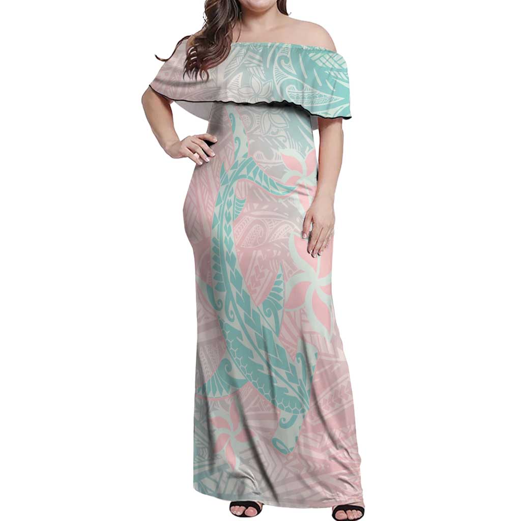Baby Pink Gradient Polynesia Off Shoulder Maxi Dress Hawaiian Tribal Hammerhead Shark Tattoo LT14 Women Baby Pink - Polynesian Pride
