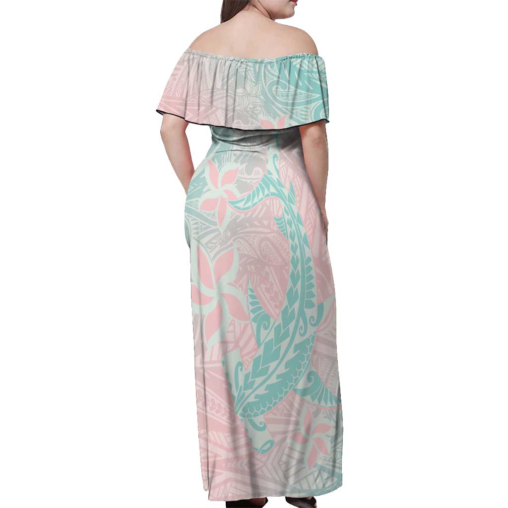 Baby Pink Gradient Polynesia Off Shoulder Maxi Dress Hawaiian Tribal Hammerhead Shark Tattoo LT14 - Polynesian Pride