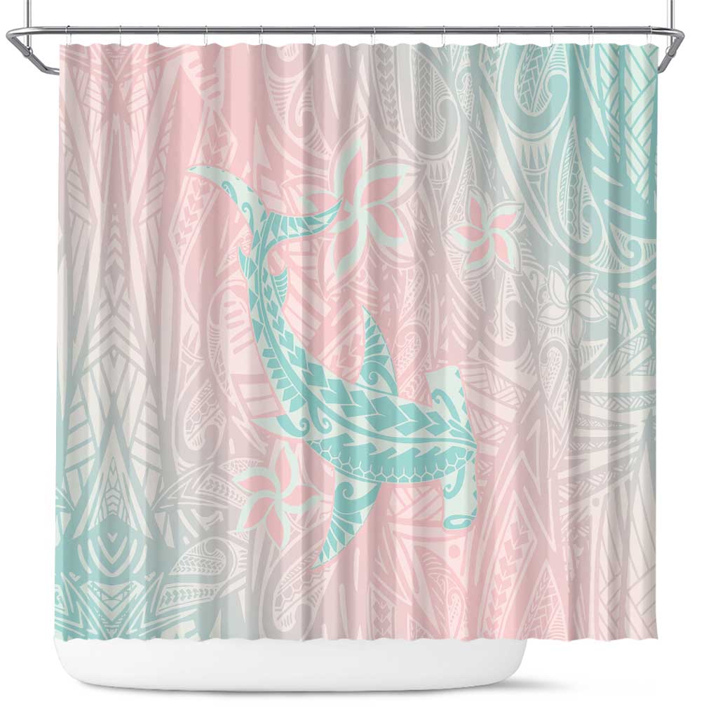 Baby Pink Gradient Polynesia Shower Curtain Hawaiian Tribal Hammerhead Shark Tattoo