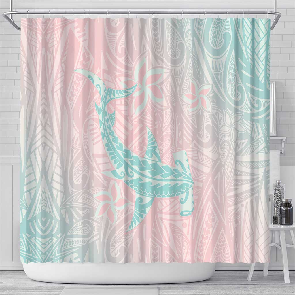 Baby Pink Gradient Polynesia Shower Curtain Hawaiian Tribal Hammerhead Shark Tattoo LT14 - Polynesian Pride