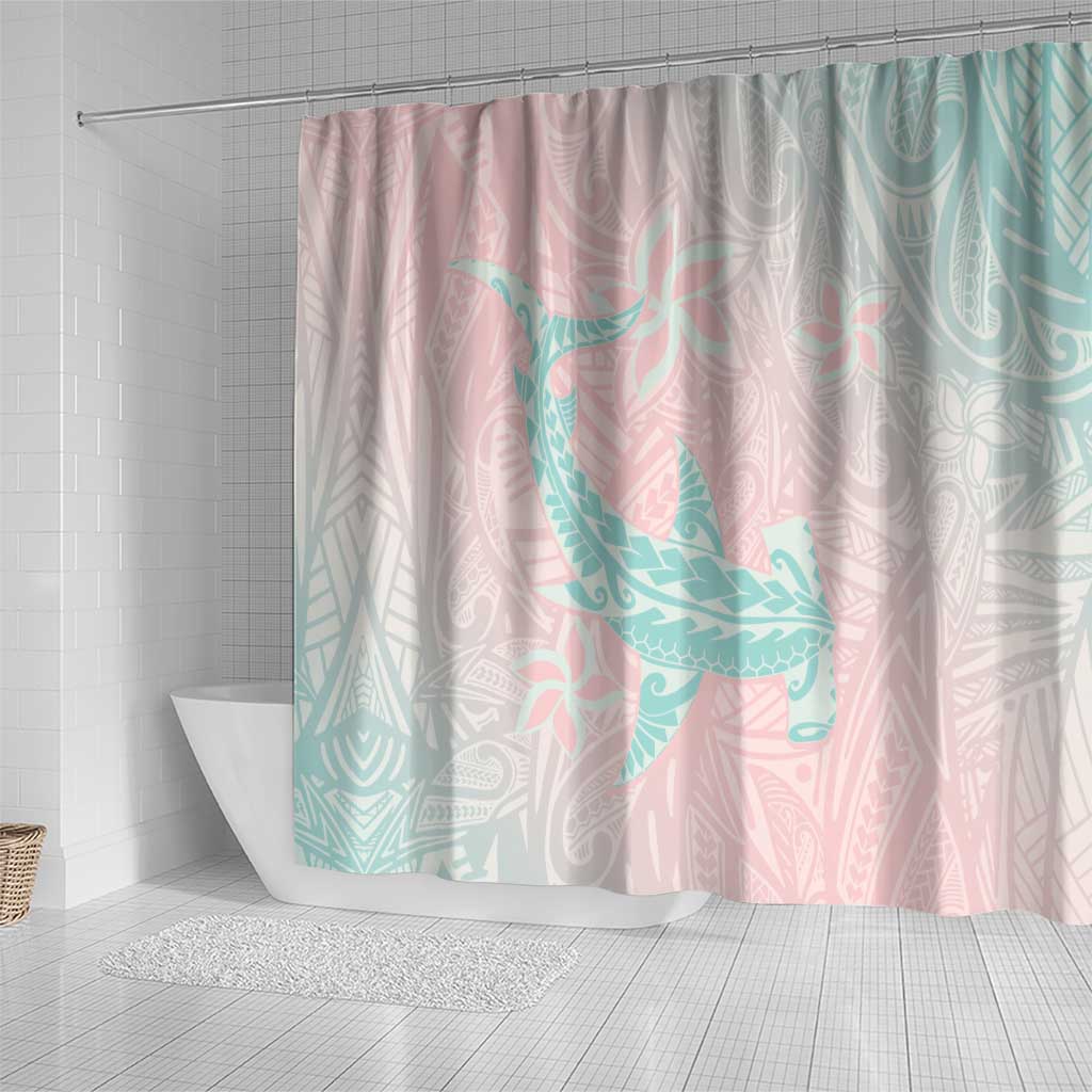 Baby Pink Gradient Polynesia Shower Curtain Hawaiian Tribal Hammerhead Shark Tattoo LT14 - Polynesian Pride