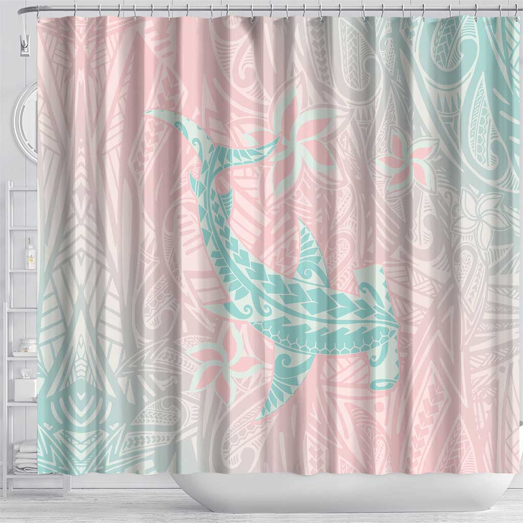 Baby Pink Gradient Polynesia Shower Curtain Hawaiian Tribal Hammerhead Shark Tattoo LT14 - Polynesian Pride
