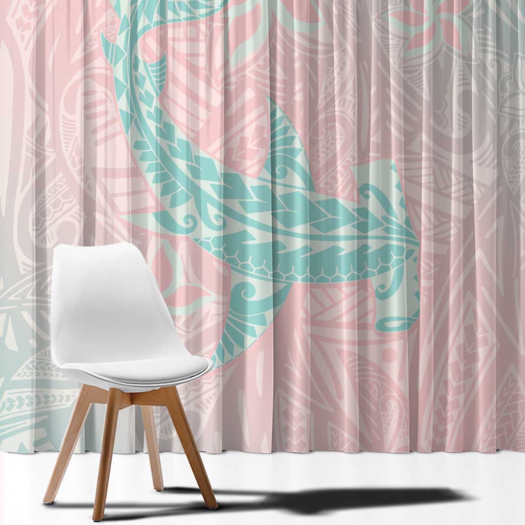 Baby Pink Gradient Polynesia Window Curtain Hawaiian Tribal Hammerhead Shark Tattoo LT14 - Polynesian Pride