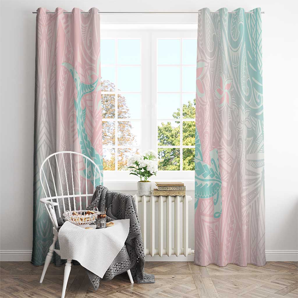 Baby Pink Gradient Polynesia Window Curtain Hawaiian Tribal Hammerhead Shark Tattoo LT14 - Polynesian Pride