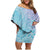 Baby Blue Gradient Polynesia Family Matching Off Shoulder Short Dress and Hawaiian Shirt Hawaiian Tribal Hammerhead Shark Tattoo