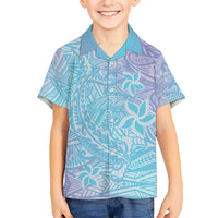 Baby Blue Gradient Polynesia Hawaiian Shirt Hawaiian Tribal Hammerhead Shark Tattoo LT14 - Polynesian Pride