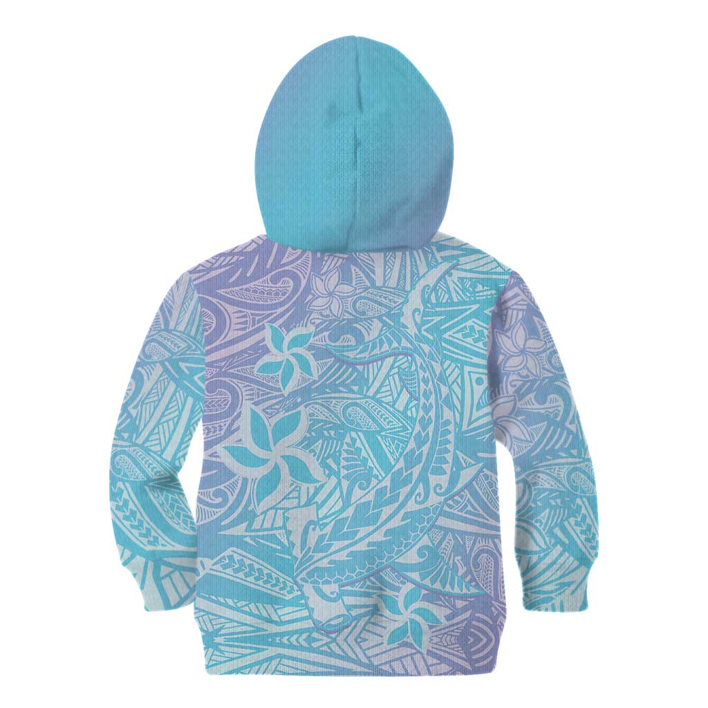 Baby Blue Gradient Polynesia Kid Hoodie Hawaiian Tribal Hammerhead Shark Tattoo LT14 - Polynesian Pride