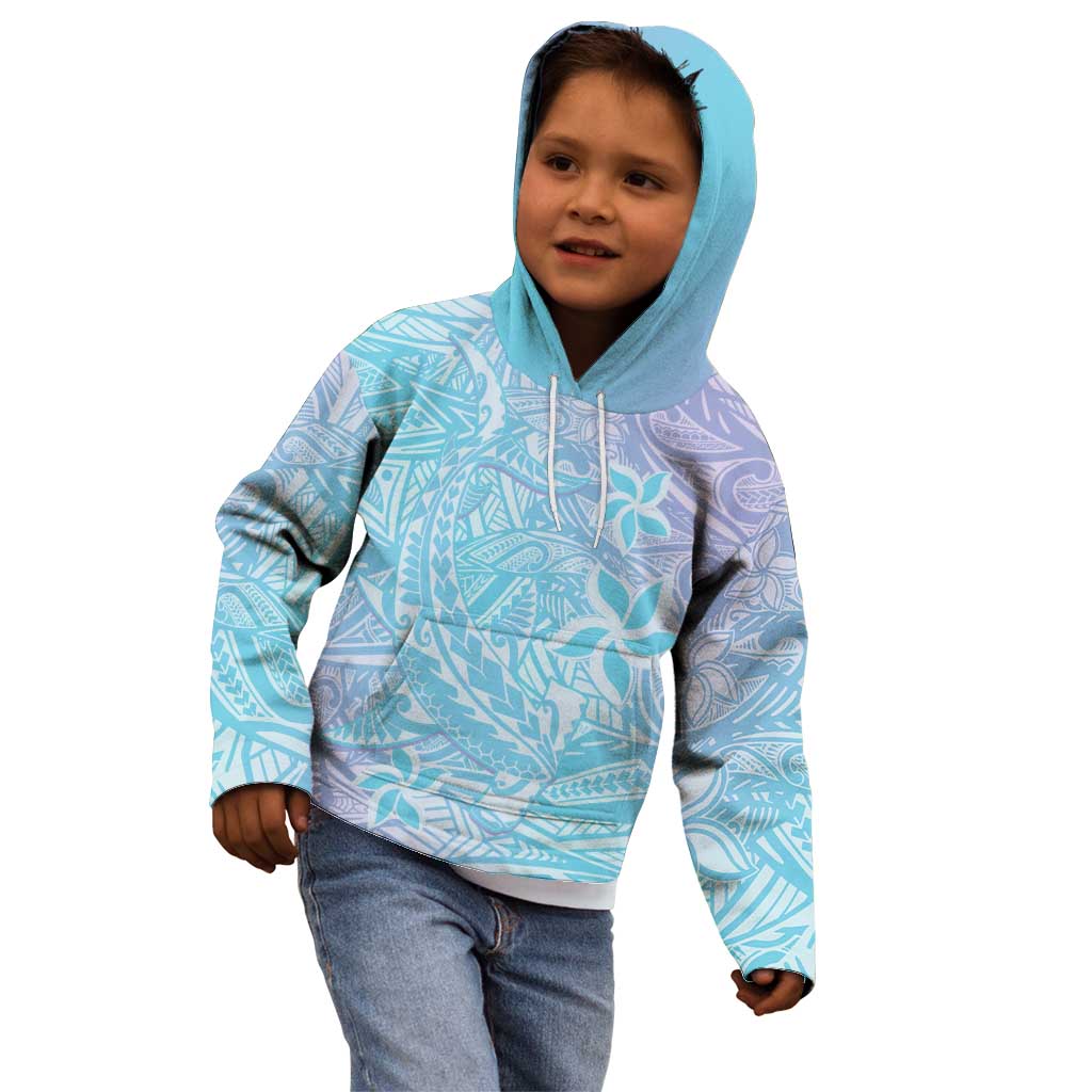 Baby Blue Gradient Polynesia Kid Hoodie Hawaiian Tribal Hammerhead Shark Tattoo LT14 - Polynesian Pride