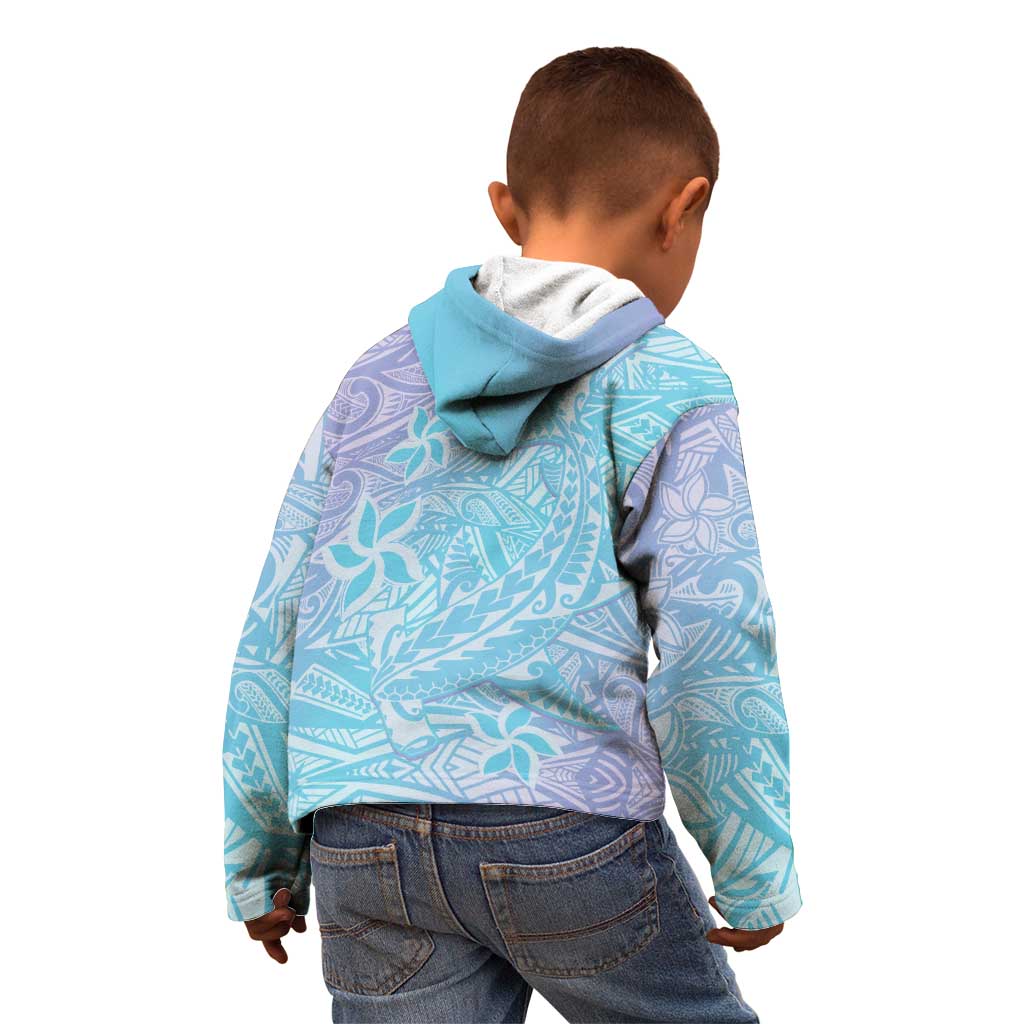 Baby Blue Gradient Polynesia Kid Hoodie Hawaiian Tribal Hammerhead Shark Tattoo LT14 - Polynesian Pride