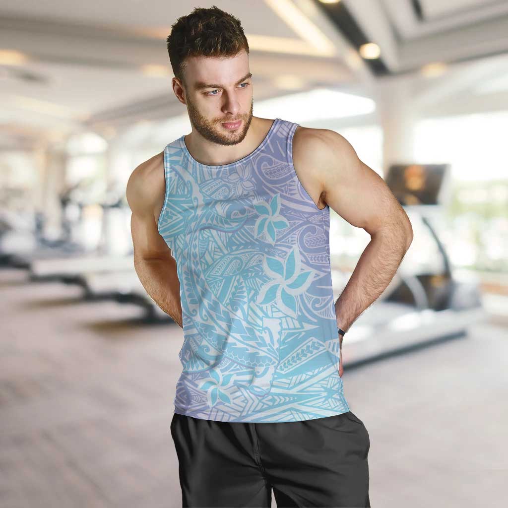 Baby Blue Gradient Polynesia Men Tank Top Hawaiian Tribal Hammerhead Shark Tattoo LT14 Baby Blue - Polynesian Pride