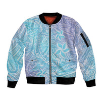 Baby Blue Gradient Polynesia Sleeve Zip Bomber Jacket Hawaiian Tribal Hammerhead Shark Tattoo LT14 Unisex Baby Blue - Polynesian Pride
