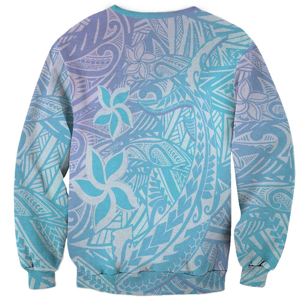 Baby Blue Gradient Polynesia Sweatshirt Hawaiian Tribal Hammerhead Shark Tattoo LT14 - Polynesian Pride
