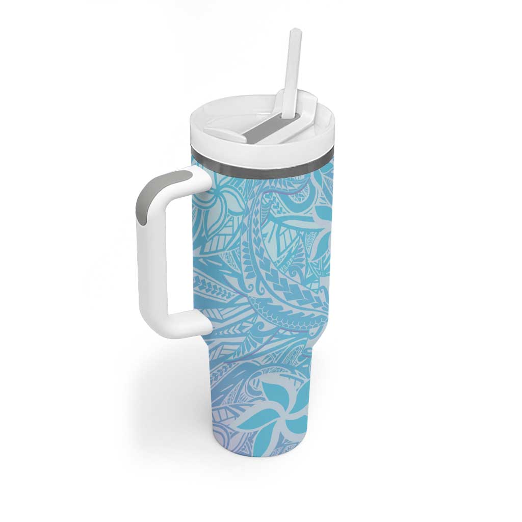 Baby Blue Gradient Polynesia Tumbler With Handle Hawaiian Tribal Hammerhead Shark Tattoo LT14 - Polynesian Pride