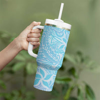 Baby Blue Gradient Polynesia Tumbler With Handle Hawaiian Tribal Hammerhead Shark Tattoo LT14 - Polynesian Pride