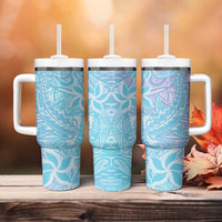 Baby Blue Gradient Polynesia Tumbler With Handle Hawaiian Tribal Hammerhead Shark Tattoo LT14 - Polynesian Pride