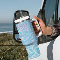 Baby Blue Gradient Polynesia Tumbler With Handle Hawaiian Tribal Hammerhead Shark Tattoo LT14 - Polynesian Pride