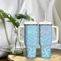 Baby Blue Gradient Polynesia Tumbler With Handle Hawaiian Tribal Hammerhead Shark Tattoo LT14 - Polynesian Pride