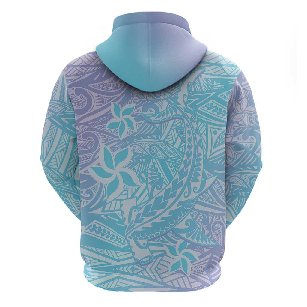 Baby Blue Gradient Polynesia Zip Hoodie Hawaiian Tribal Hammerhead Shark Tattoo LT14 - Polynesian Pride