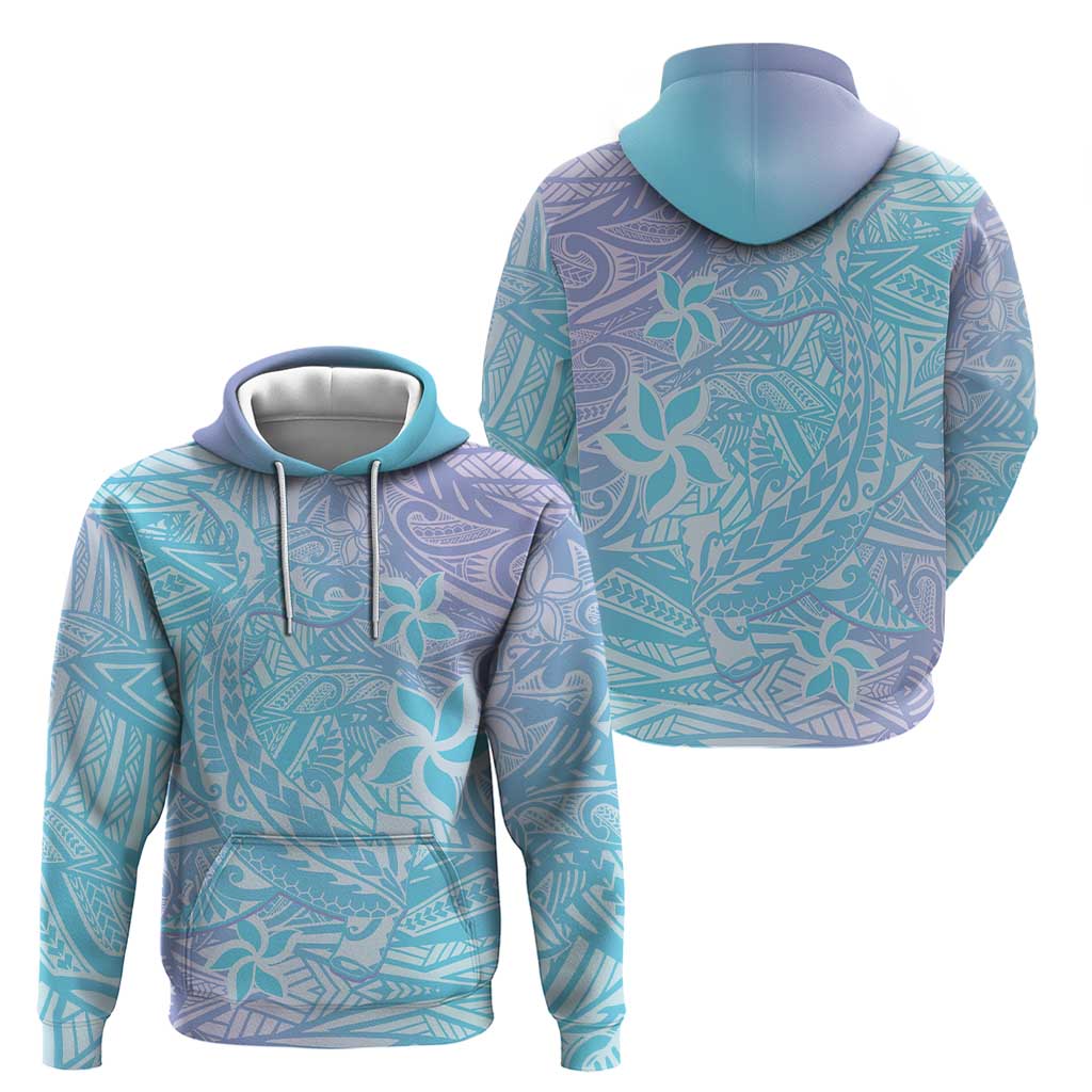 Baby Blue Gradient Polynesia Zip Hoodie Hawaiian Tribal Hammerhead Shark Tattoo LT14 - Polynesian Pride