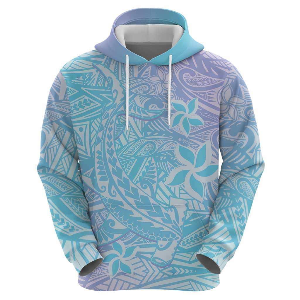 Baby Blue Gradient Polynesia Zip Hoodie Hawaiian Tribal Hammerhead Shark Tattoo LT14 - Polynesian Pride