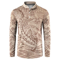 Pastel Brown Polynesia Button Sweatshirt Hawaiian Tribal Hammerhead Shark Tattoo LT14 Pastel Brown - Polynesian Pride