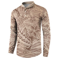 Pastel Brown Polynesia Button Sweatshirt Hawaiian Tribal Hammerhead Shark Tattoo LT14 - Polynesian Pride