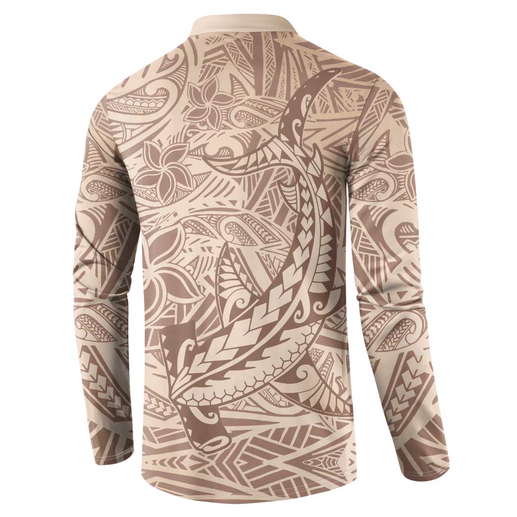 Pastel Brown Polynesia Button Sweatshirt Hawaiian Tribal Hammerhead Shark Tattoo LT14 - Polynesian Pride