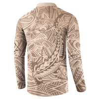 Pastel Brown Polynesia Button Sweatshirt Hawaiian Tribal Hammerhead Shark Tattoo LT14 - Polynesian Pride