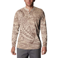 Pastel Brown Polynesia Button Sweatshirt Hawaiian Tribal Hammerhead Shark Tattoo LT14 - Polynesian Pride