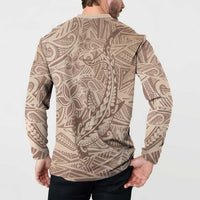 Pastel Brown Polynesia Button Sweatshirt Hawaiian Tribal Hammerhead Shark Tattoo LT14 - Polynesian Pride