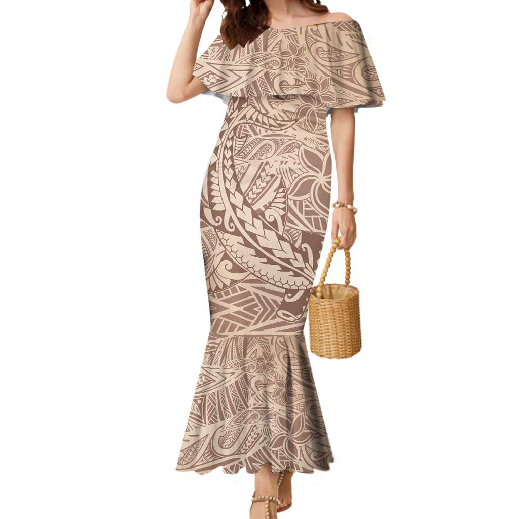 Pastel Brown Polynesia Mermaid Dress Hawaiian Tribal Hammerhead Shark Tattoo LT14 Women Pastel Brown - Polynesian Pride