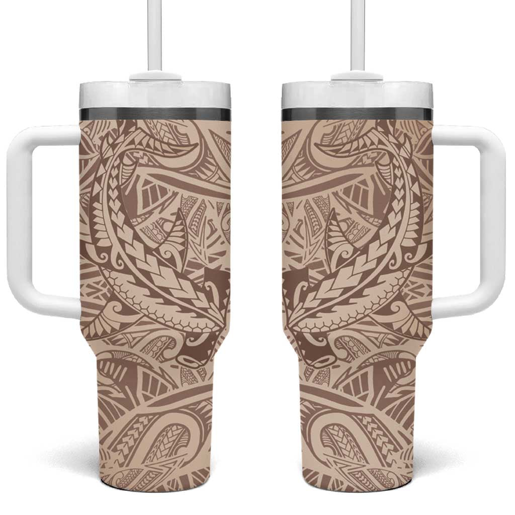 Pastel Brown Polynesia Tumbler With Handle Hawaiian Tribal Hammerhead Shark Tattoo LT14 One Size: 40 oz Pastel Brown - Polynesian Pride