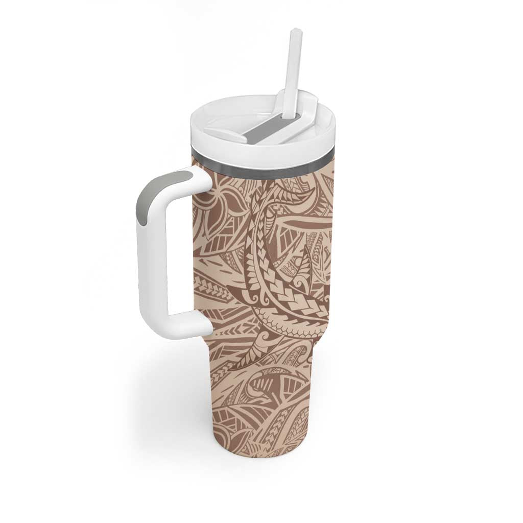 Pastel Brown Polynesia Tumbler With Handle Hawaiian Tribal Hammerhead Shark Tattoo LT14 - Polynesian Pride