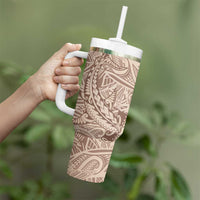 Pastel Brown Polynesia Tumbler With Handle Hawaiian Tribal Hammerhead Shark Tattoo LT14 - Polynesian Pride