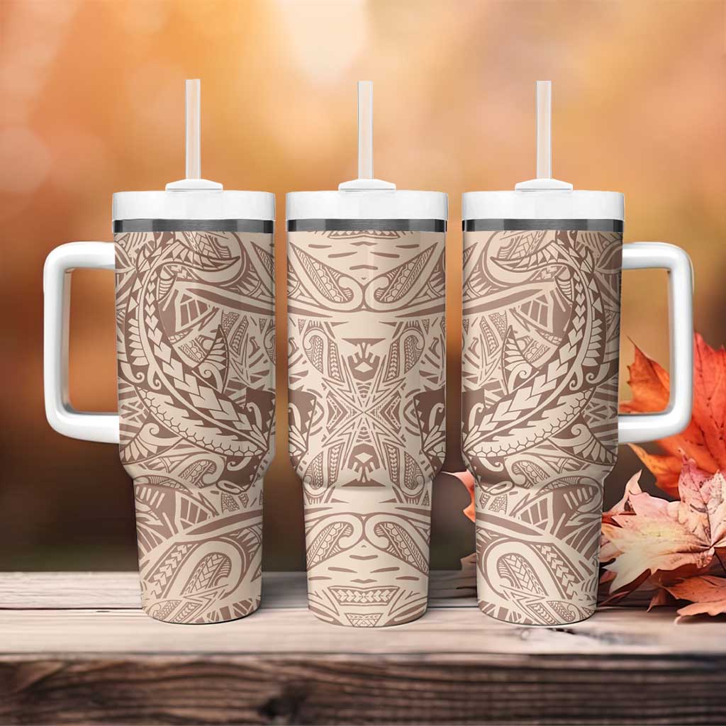 Pastel Brown Polynesia Tumbler With Handle Hawaiian Tribal Hammerhead Shark Tattoo LT14 - Polynesian Pride