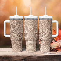 Pastel Brown Polynesia Tumbler With Handle Hawaiian Tribal Hammerhead Shark Tattoo LT14 - Polynesian Pride