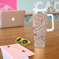 Pastel Brown Polynesia Tumbler With Handle Hawaiian Tribal Hammerhead Shark Tattoo LT14 - Polynesian Pride