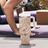 Pastel Brown Polynesia Tumbler With Handle Hawaiian Tribal Hammerhead Shark Tattoo LT14 - Polynesian Pride
