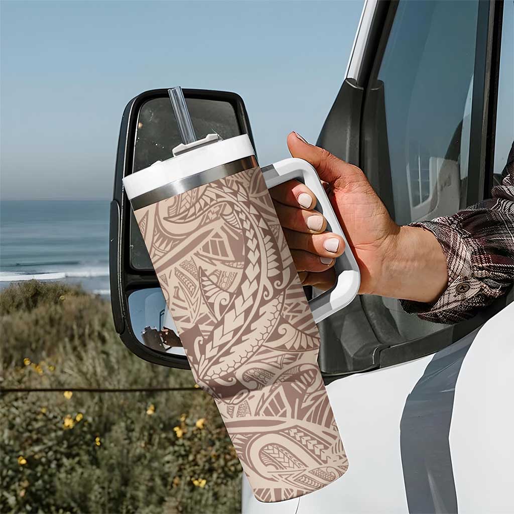 Pastel Brown Polynesia Tumbler With Handle Hawaiian Tribal Hammerhead Shark Tattoo LT14 - Polynesian Pride