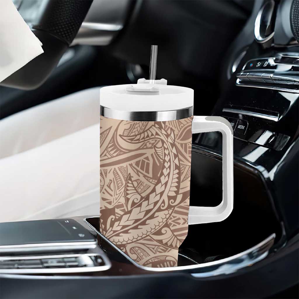 Pastel Brown Polynesia Tumbler With Handle Hawaiian Tribal Hammerhead Shark Tattoo LT14 - Polynesian Pride