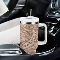 Pastel Brown Polynesia Tumbler With Handle Hawaiian Tribal Hammerhead Shark Tattoo LT14 - Polynesian Pride