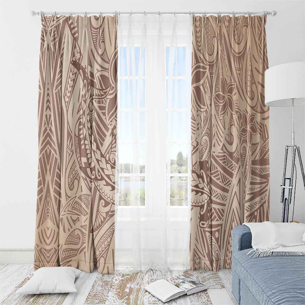 Pastel Brown Polynesia Window Curtain Hawaiian Tribal Hammerhead Shark Tattoo LT14 - Polynesian Pride