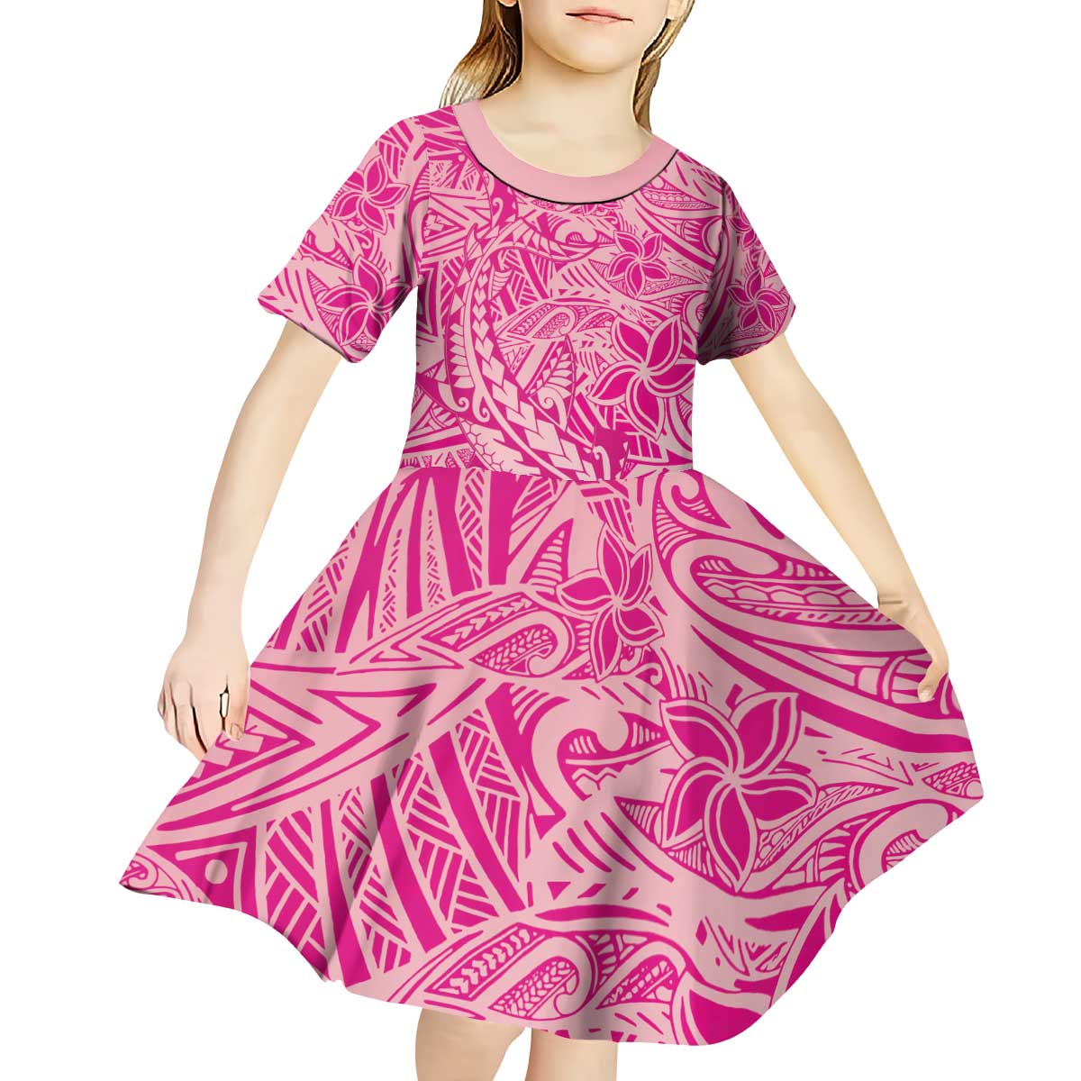 Beige Gradient Polynesia Kid Short Sleeve Dress Hawaiian Tribal Hammerhead Shark Tattoo LT14 - Polynesian Pride