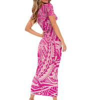 Beige Gradient Polynesia Short Sleeve Bodycon Dress Hawaiian Tribal Hammerhead Shark Tattoo LT14 - Polynesian Pride